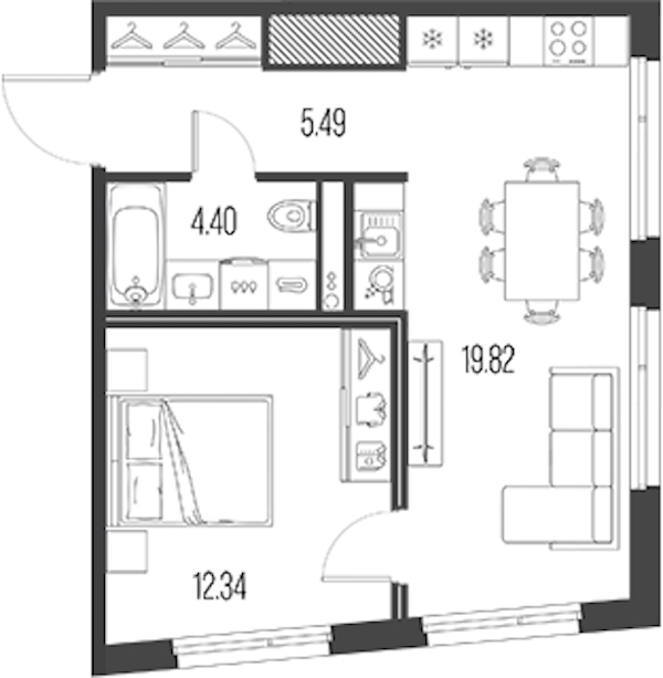 1-комнатная квартира 42.05 м², 3/10 эт., ЖК «LEGENDA Васильевского»